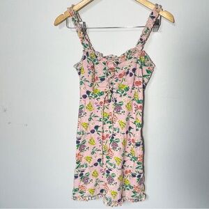 Urban Outfitters Womens Pink Fruit Print‎ Lace Up Mini Babydoll Dress Size XS